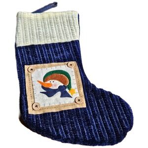 Vintage 90s Navy Blue/Cream Textured Snowman Applique Buttons Christmas Stocking